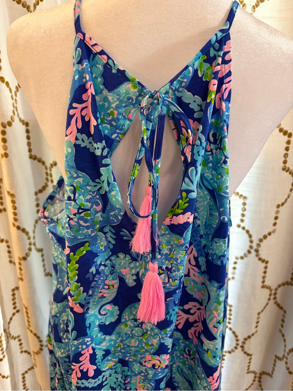 Lilly Pulitzer Navy Floral Spaghetti-Strap Dress with Pink Trim - Picture 8 of 8